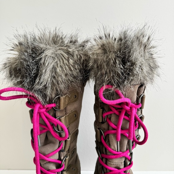 SOREL Joan Of Arctic Faux Fur Lined Suede Pebble Deep Blush Boots Wool Liner 12 - Picture 7 of 14